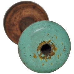 Irish Linen Wooden Bobbin Spool Machinery Rustic Relic, Green
