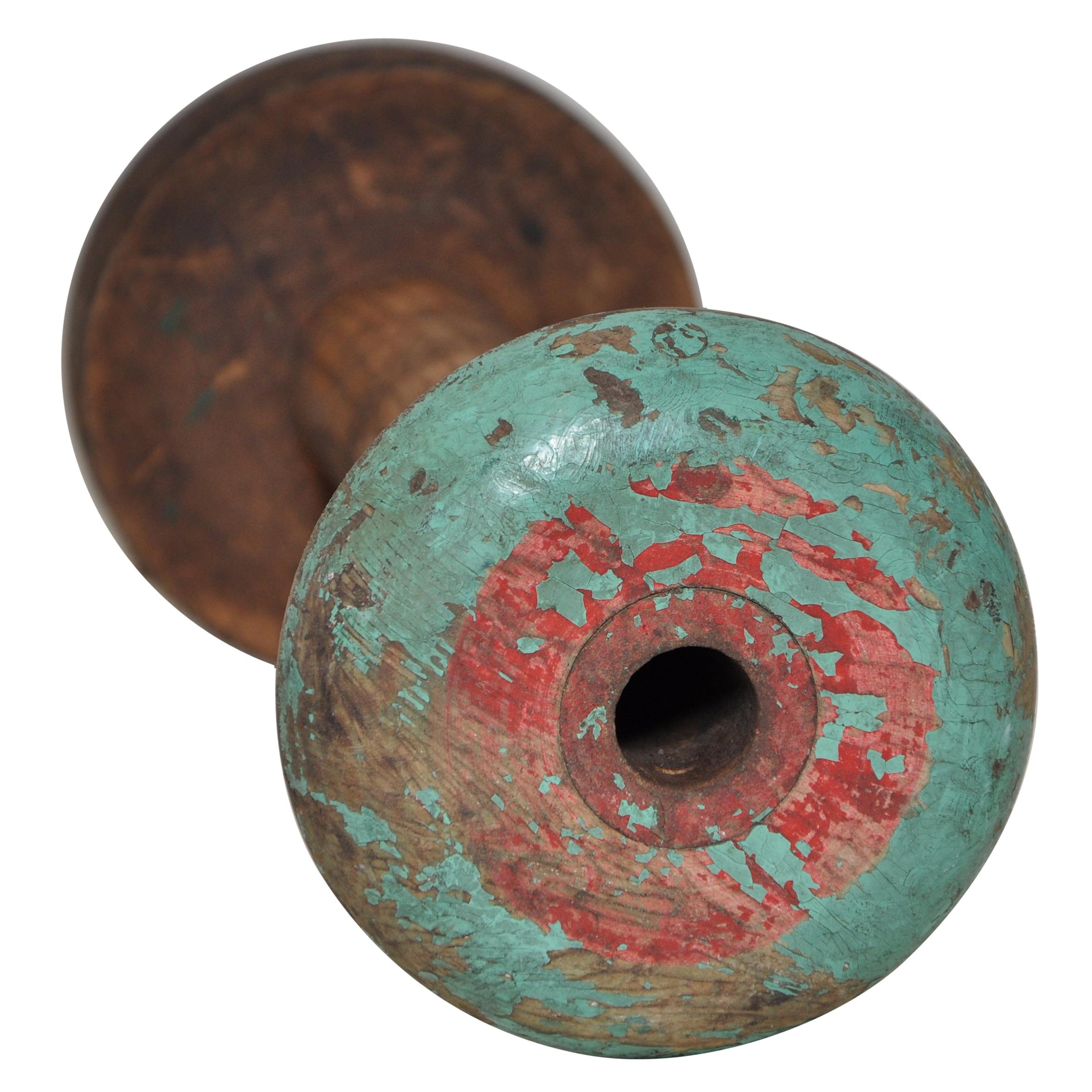 Irish Linen Wooden Bobbin Spool Machinery Rustic Relic, Green For Sale