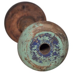 Used Irish Linen Wooden Bobbin Spool Machinery Rustic Relic, Green