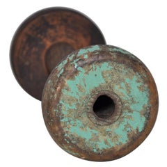 Antique Irish Linen Wooden Bobbin Spool Machinery Rustic Relic, Green