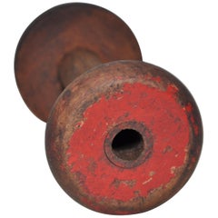 Used Irish Linen Wooden Bobbin Spool Machinery Rustic Relic, Red