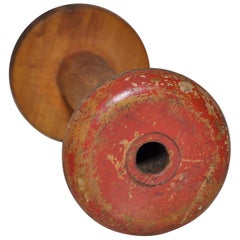 Antique Irish Linen Wooden Bobbin Spool Machinery Rustic Relic, Red