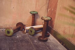 Irish Linen Wooden Bobbin Spool Machinery Rustic Relic, Very Dark Green