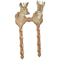 Irish Made Deer Taxidermy of Mounted Heads & Hoofs Coat & Stick Rack circa 1940