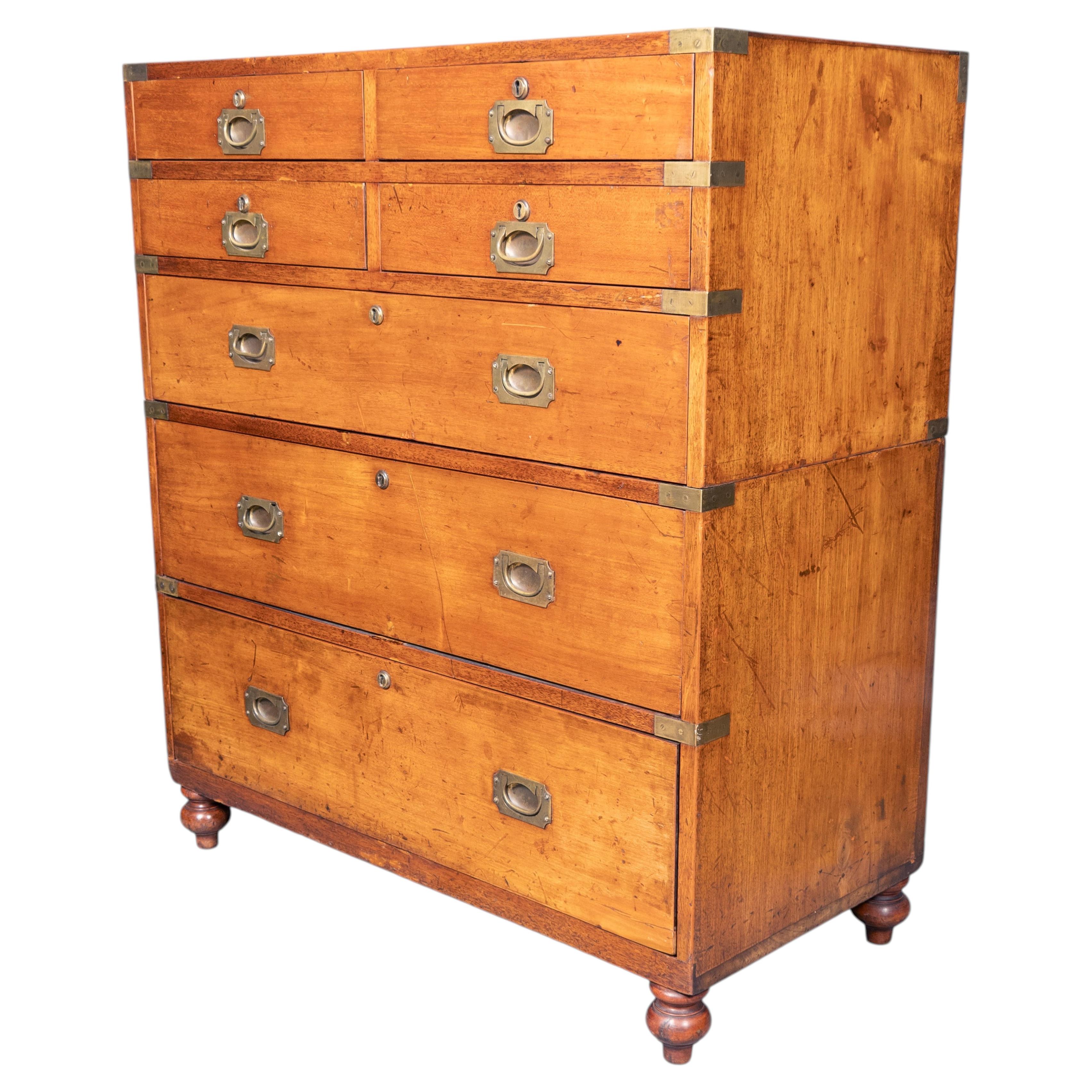 Irish Mahogany And Brass Bound Campaign Chest By Ross & Co. For Sale