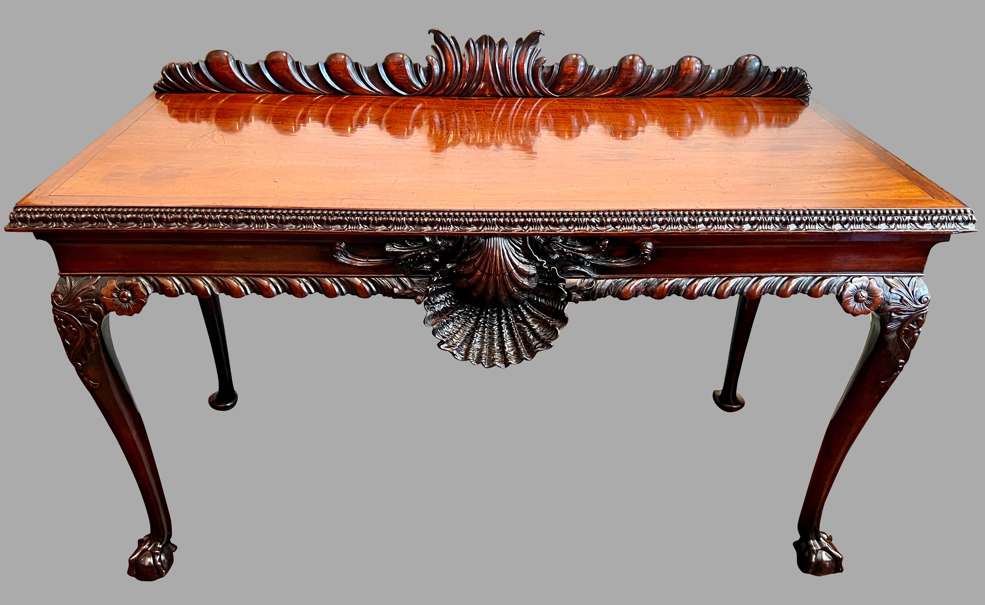 Superb Irish Carved Mahogany Chippendale Period Serving Table  In Good Condition In San Francisco, CA