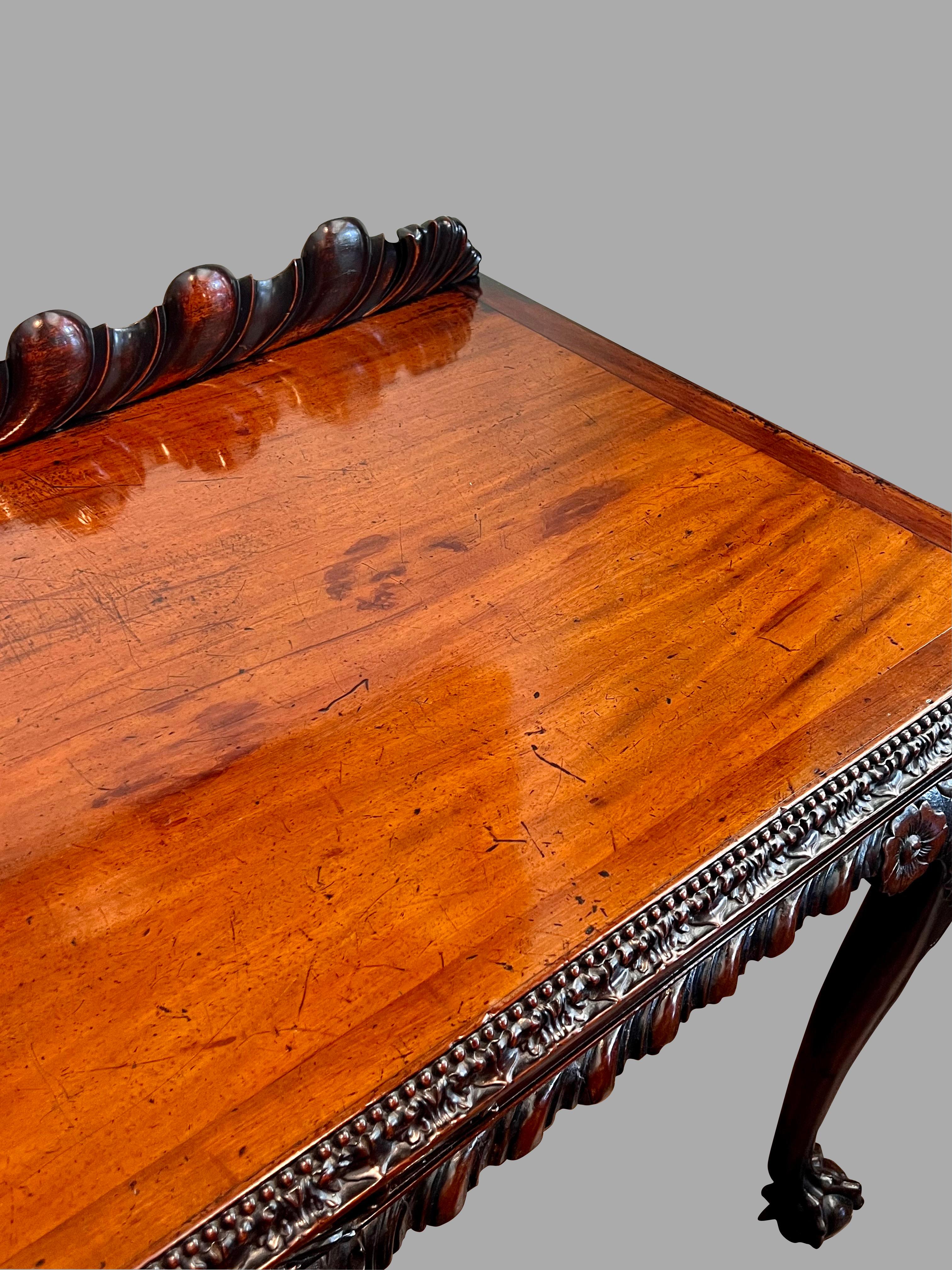 Superb Irish Carved Mahogany Chippendale Period Serving Table  1