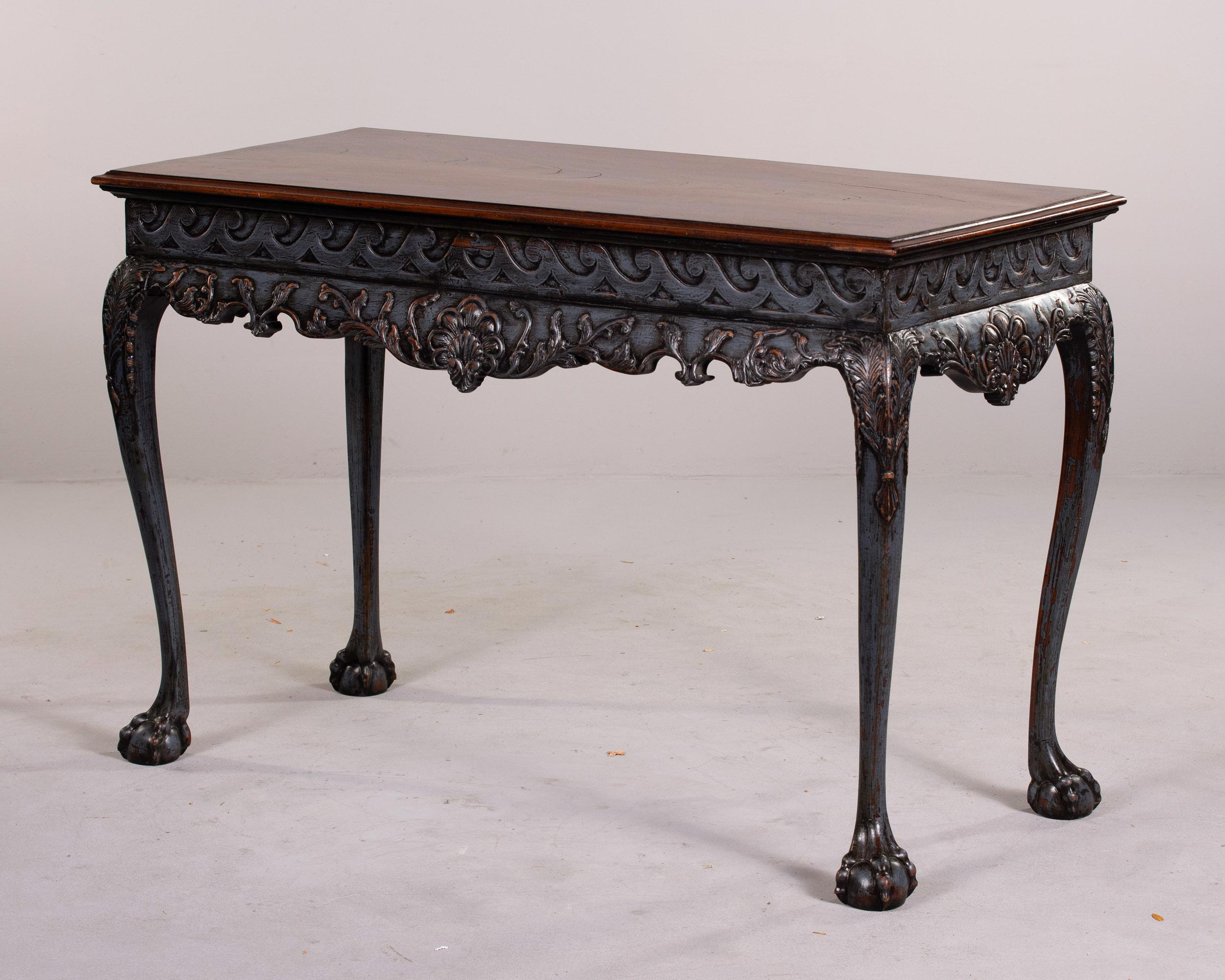 Irish Mahogany Console with Carved Painted Base and Claw & Ball Feet For Sale 6
