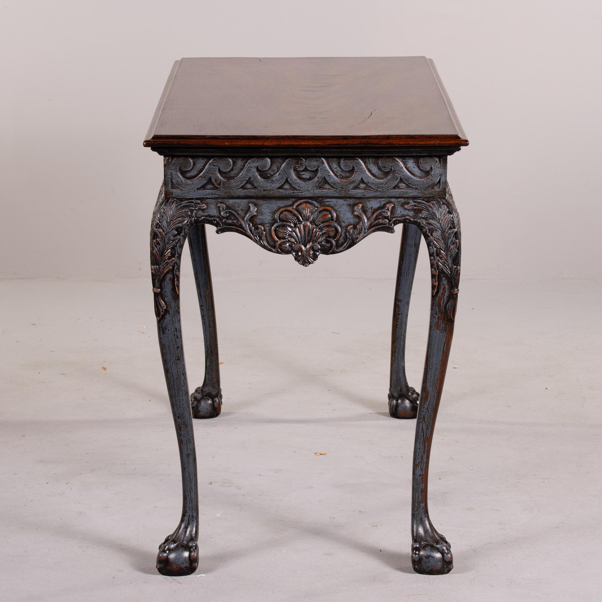 Irish Mahogany Console with Carved Painted Base and Claw & Ball Feet For Sale 7