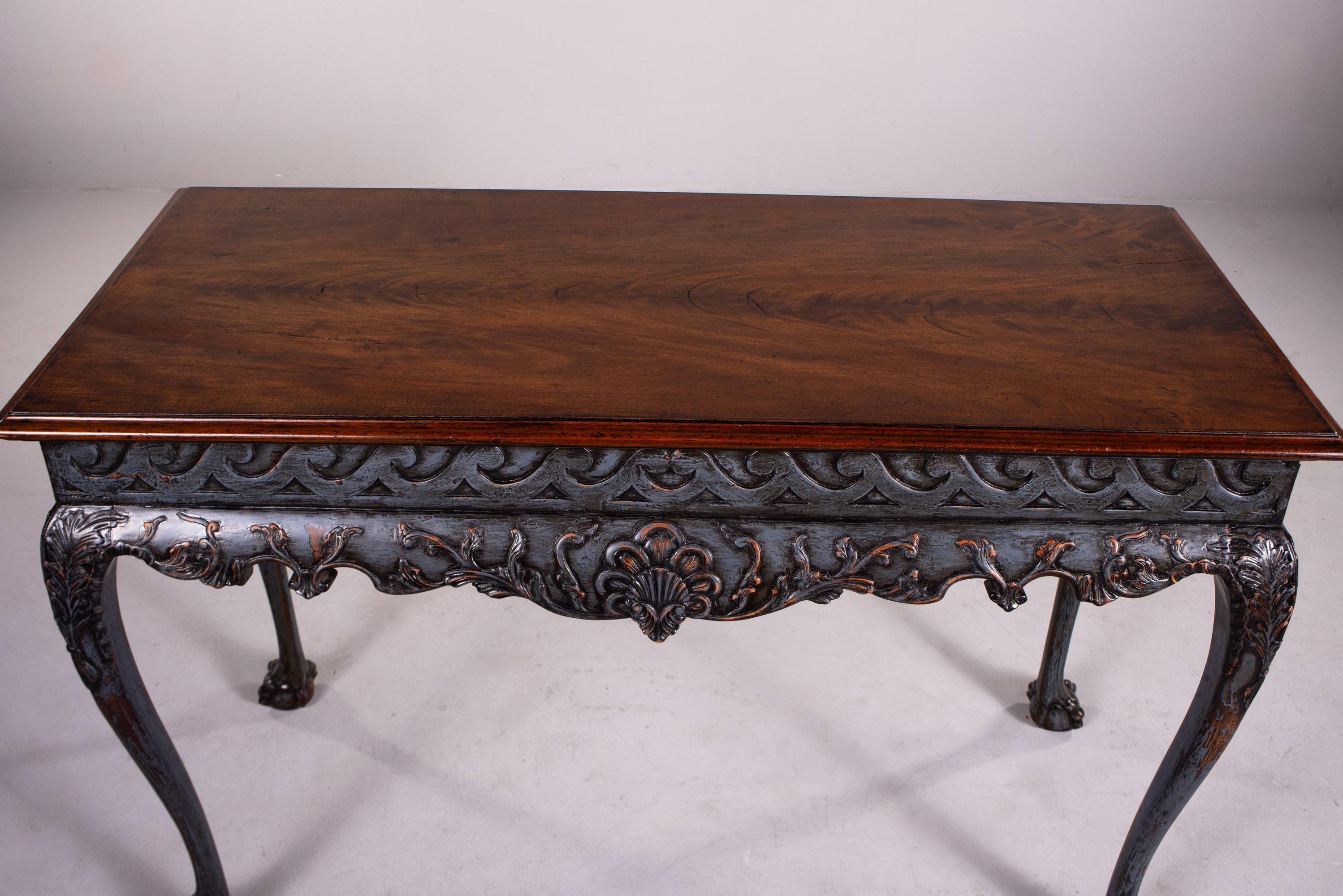 20th Century Irish Mahogany Console with Carved Painted Base and Claw & Ball Feet For Sale
