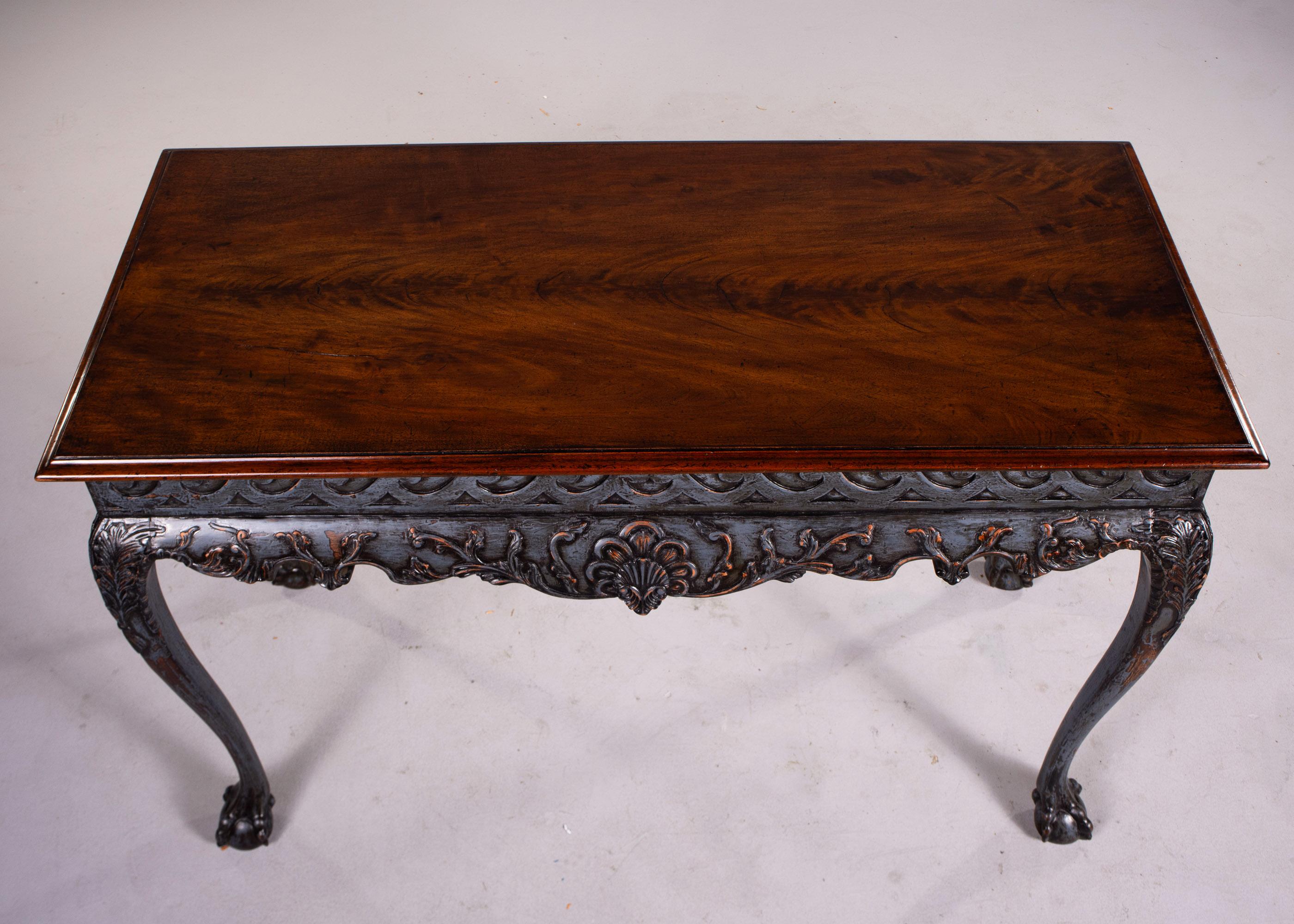 Irish Mahogany Console with Carved Painted Base and Claw & Ball Feet For Sale 1