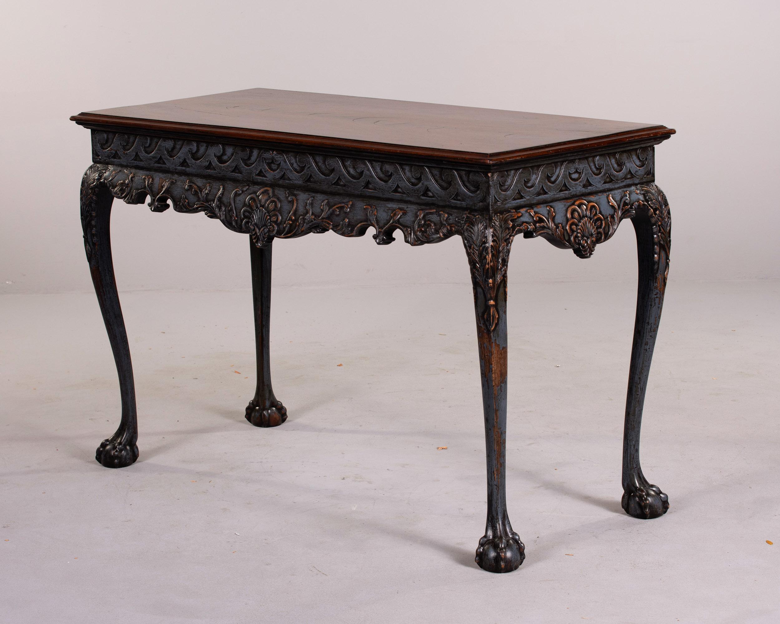 Irish Mahogany Console with Carved Painted Base and Claw & Ball Feet For Sale 2