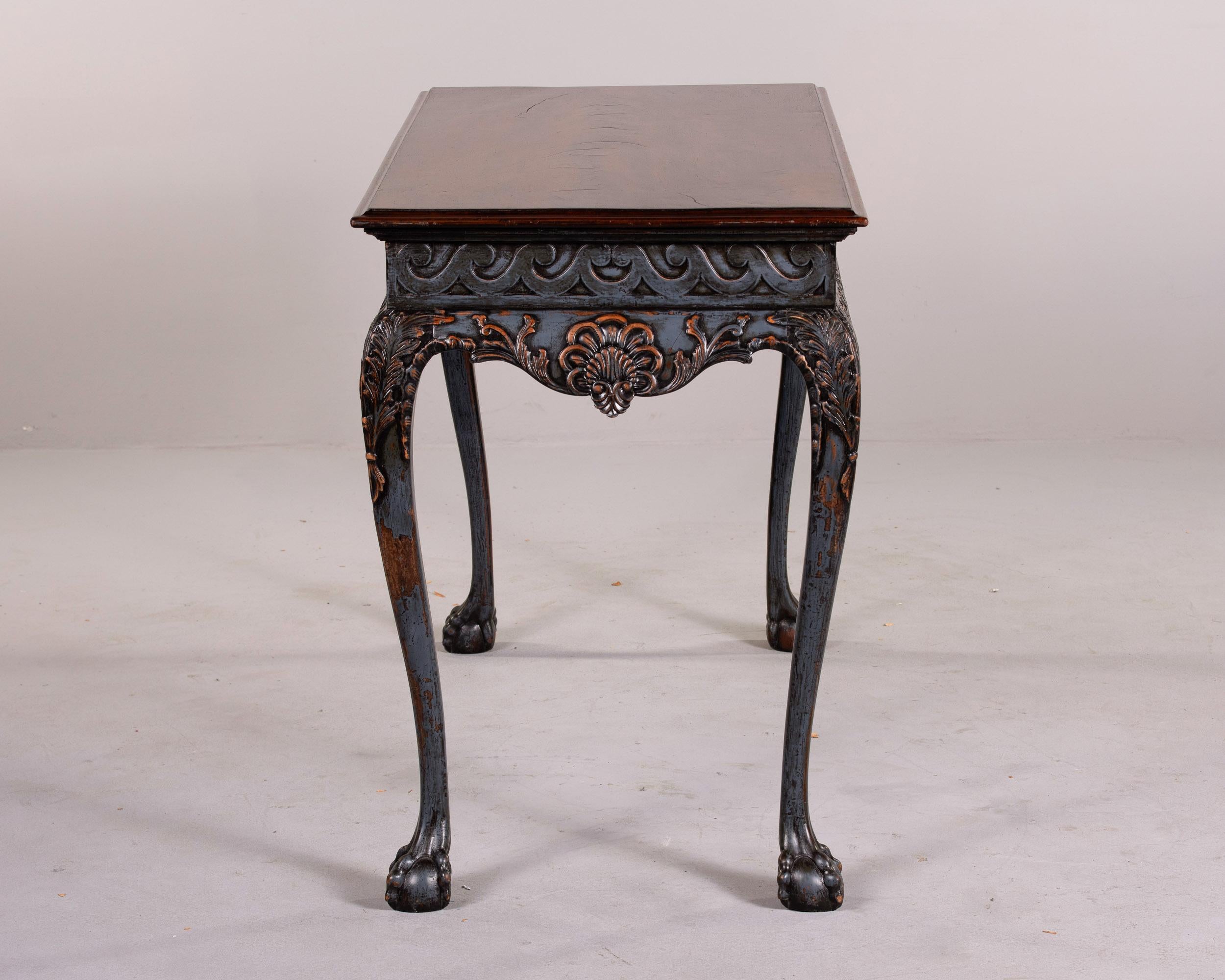 Irish Mahogany Console with Carved Painted Base and Claw & Ball Feet For Sale 3