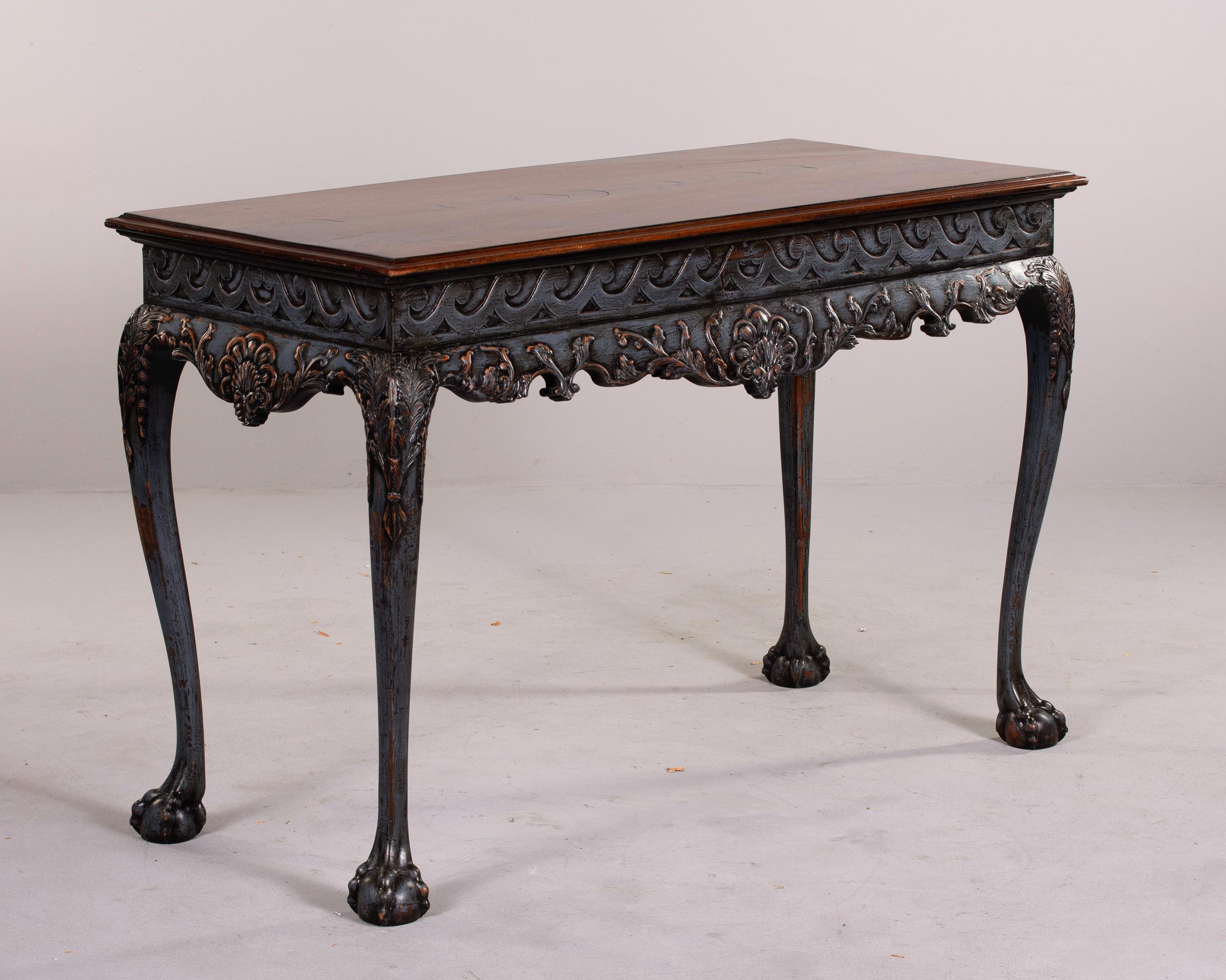 Irish Mahogany Console with Carved Painted Base and Claw & Ball Feet For Sale 4