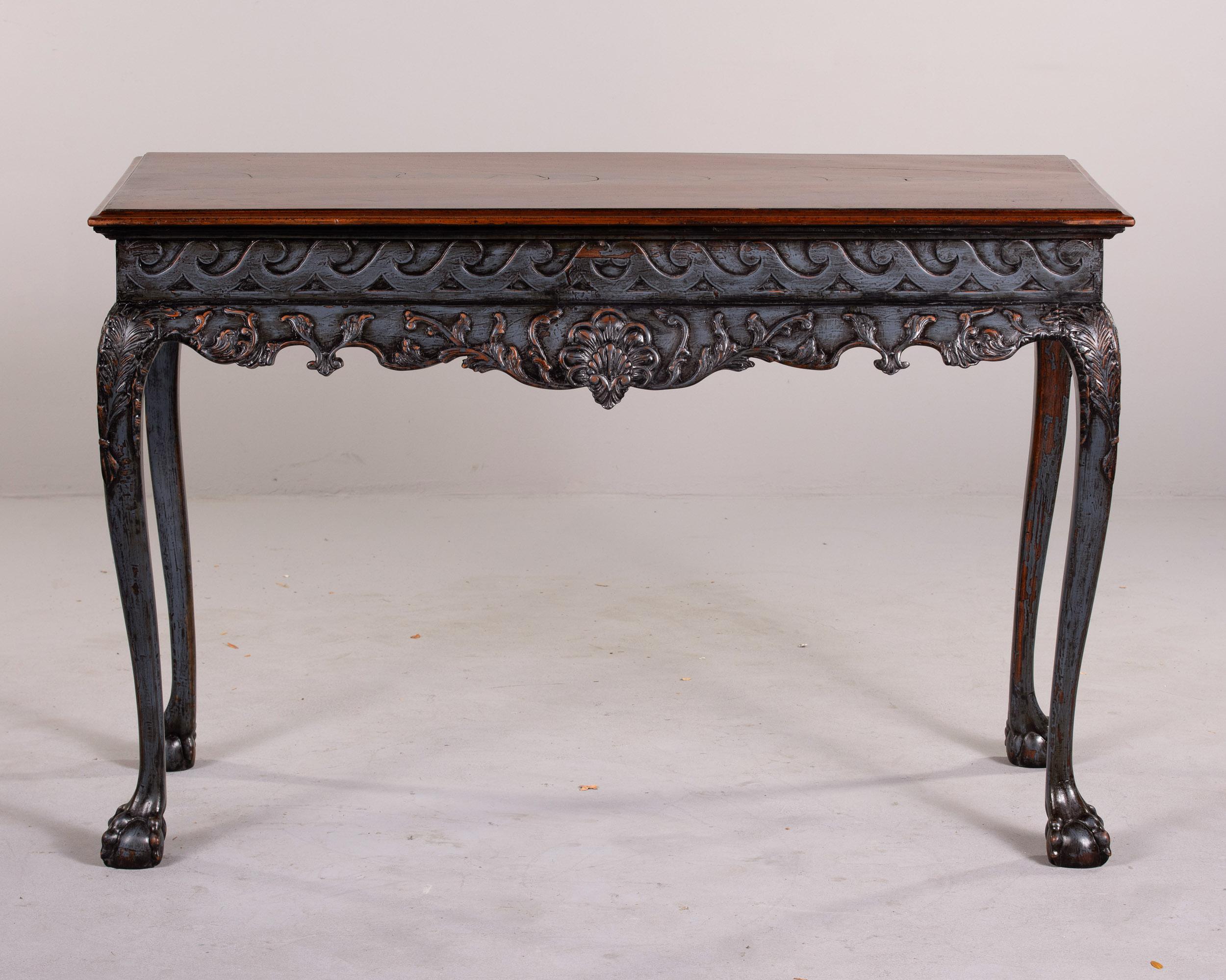 Irish Mahogany Console with Carved Painted Base and Claw & Ball Feet For Sale 5