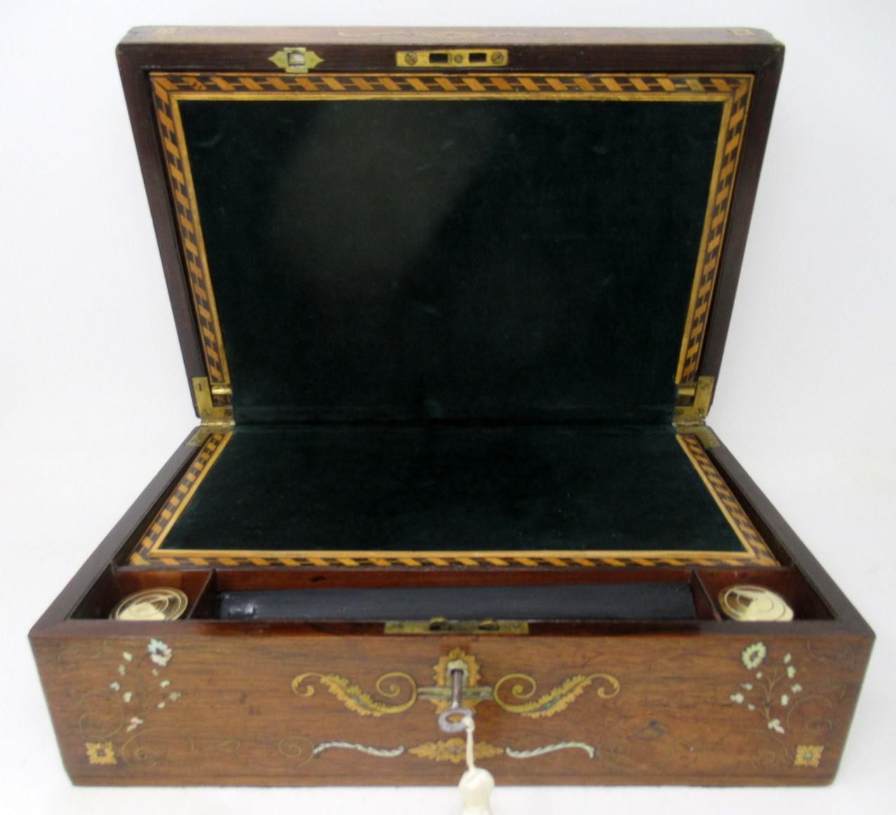 Victorian Irish Mahogany Inlaid Writing Slope Box by Austins Dublin, circa 1860