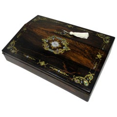 Antique Irish Mahogany Mother of Pearl Writing Slope Box by Austins Dublin, circa 1860