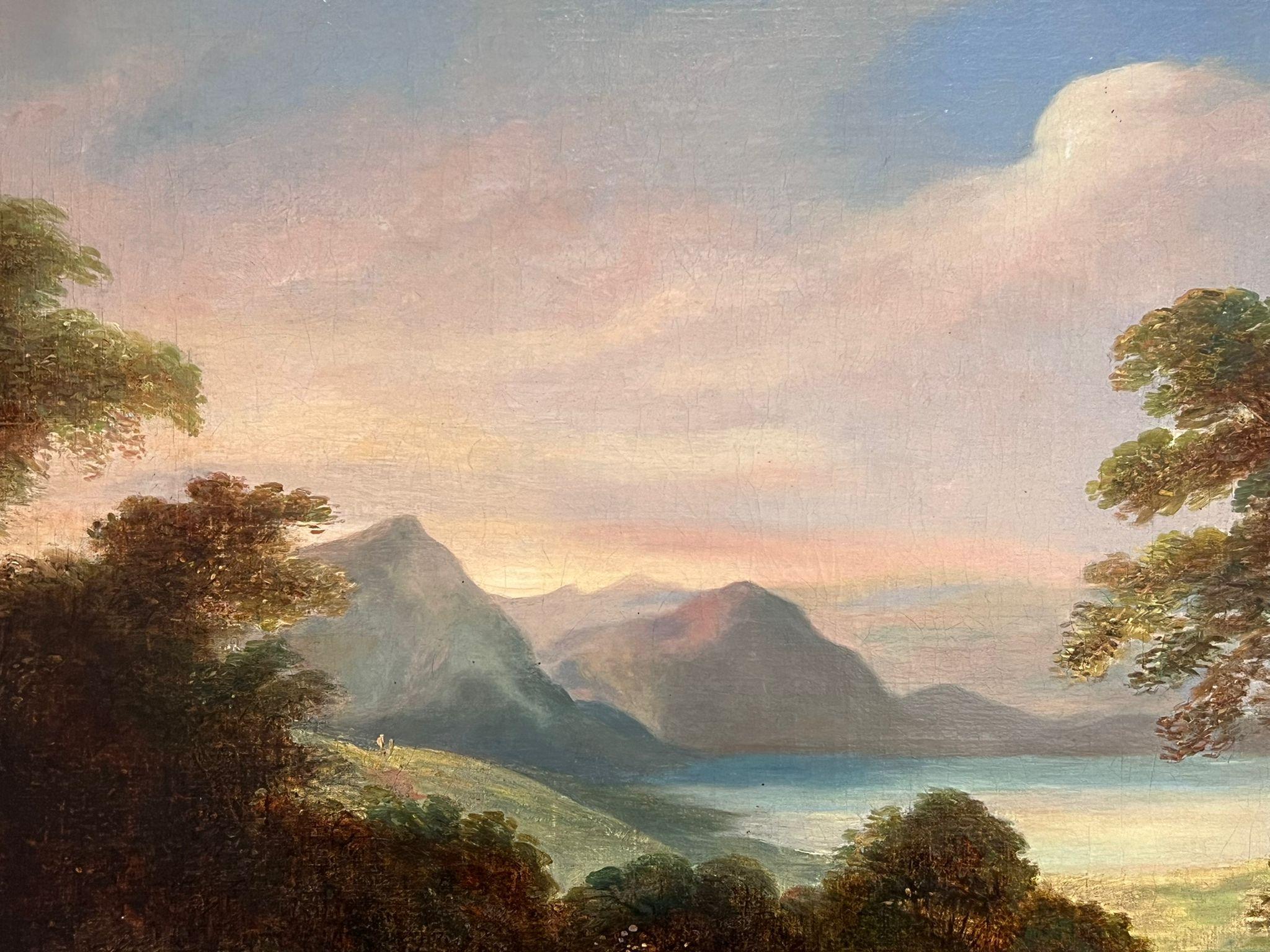 Huge 1850's Irish Romantic Sunset Landscape over Lough Waters & Mountains - Victorian Painting by Irish Mid 19thC