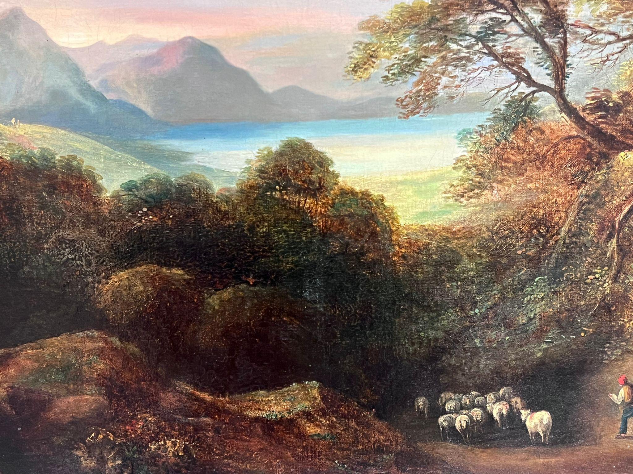 Huge 1850's Irish Romantic Sunset Landscape over Lough Waters & Mountains For Sale 1