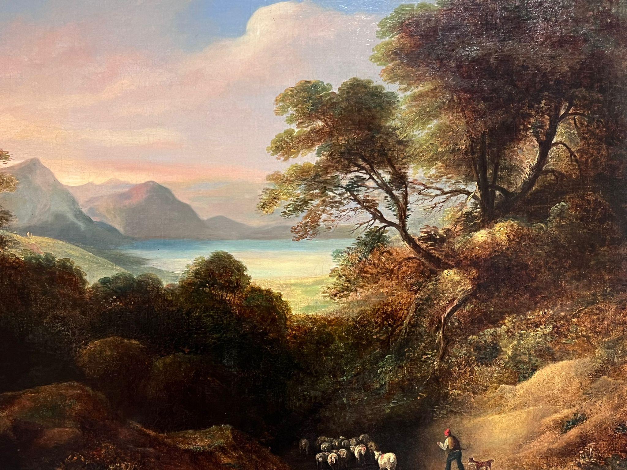 Huge 1850's Irish Romantic Sunset Landscape over Lough Waters & Mountains For Sale 3