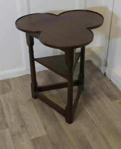 Irish Oak Clover Leaf Table with Undertier   Celtic Gothic Oak Clover Top Table