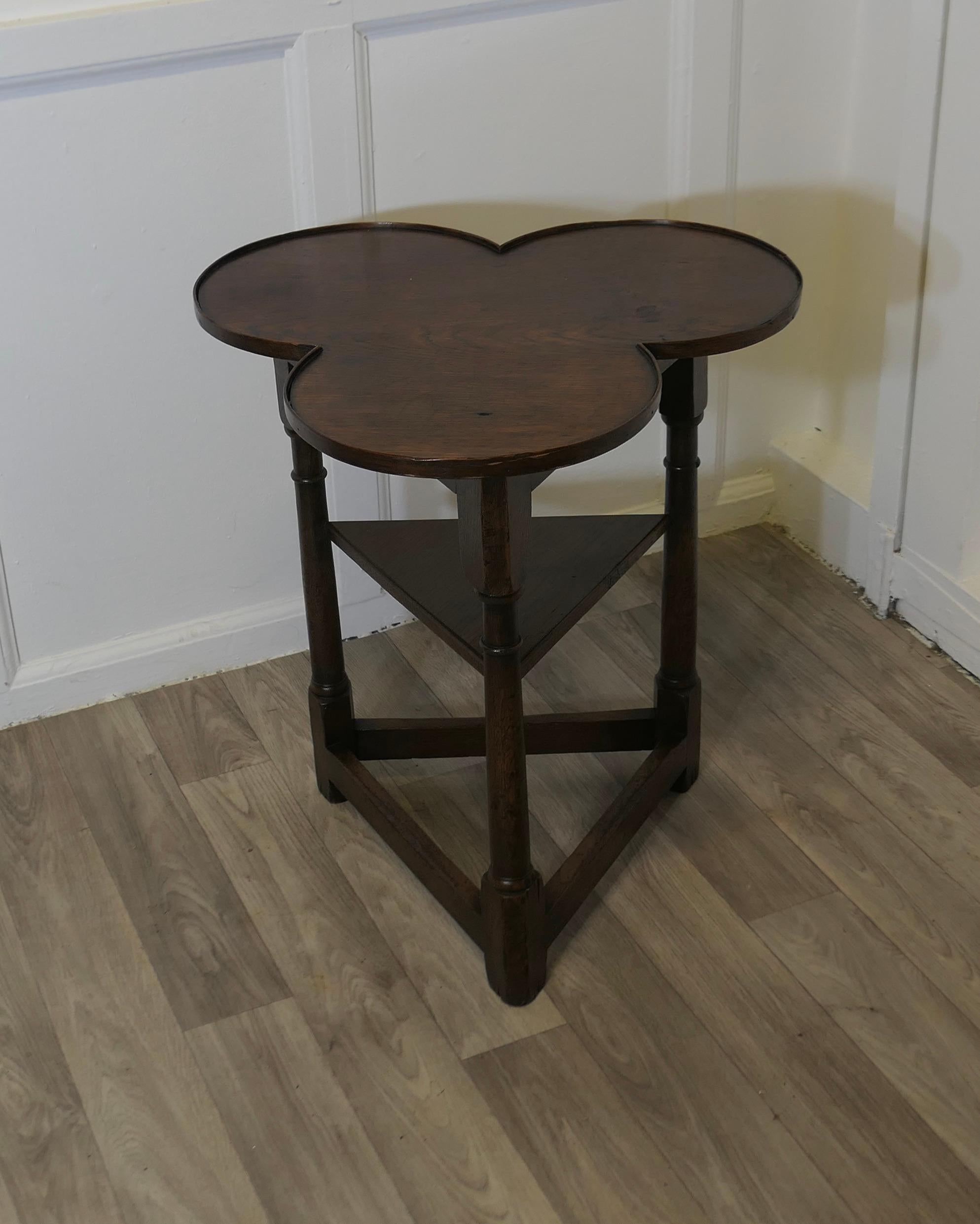 Late 19th Century Irish Oak Clover Leaf Table with Undertier   Celtic Gothic Oak Clover Top Table
