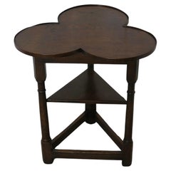 Irish Oak Clover Leaf Table with Undertier   Celtic Gothic Oak Clover Top Table