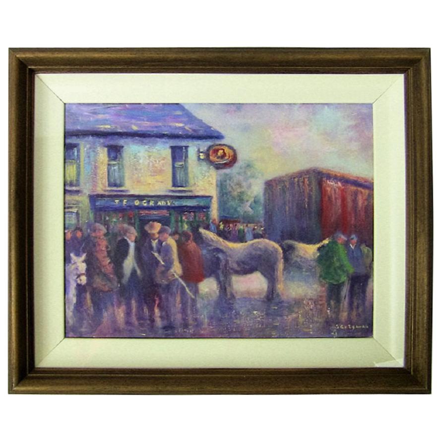 Irish Oil on Canvas of Ballagh Horse Fair by Seamus Coleman