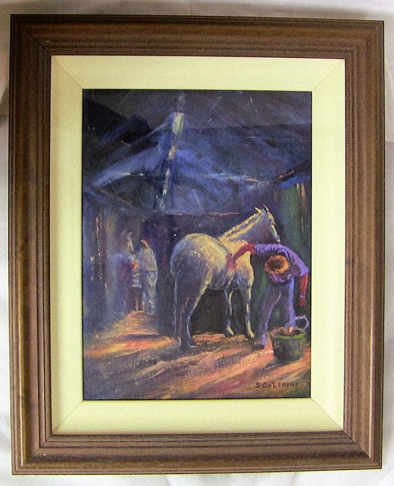 Hand-Painted Irish Oil on Canvas of Preparing the Champion by Seamus Coleman For Sale
