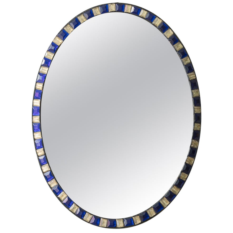 Irish Oval Blue Glass Mirror, Early 19th Century