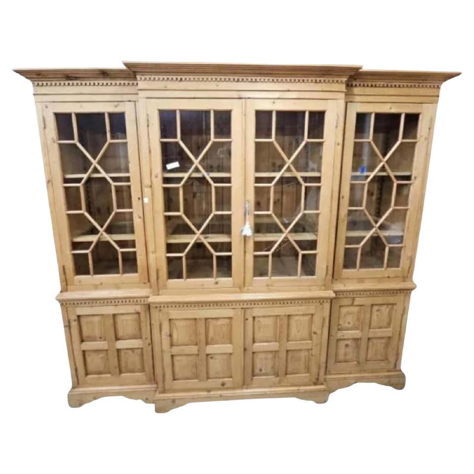 Rustic Breakfront Painted Pine Breakfront Kitchen Cabinet For Sale at 1stDibs