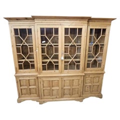 Irish Pine Breakfront/Bookcase, Great Color, Patina.