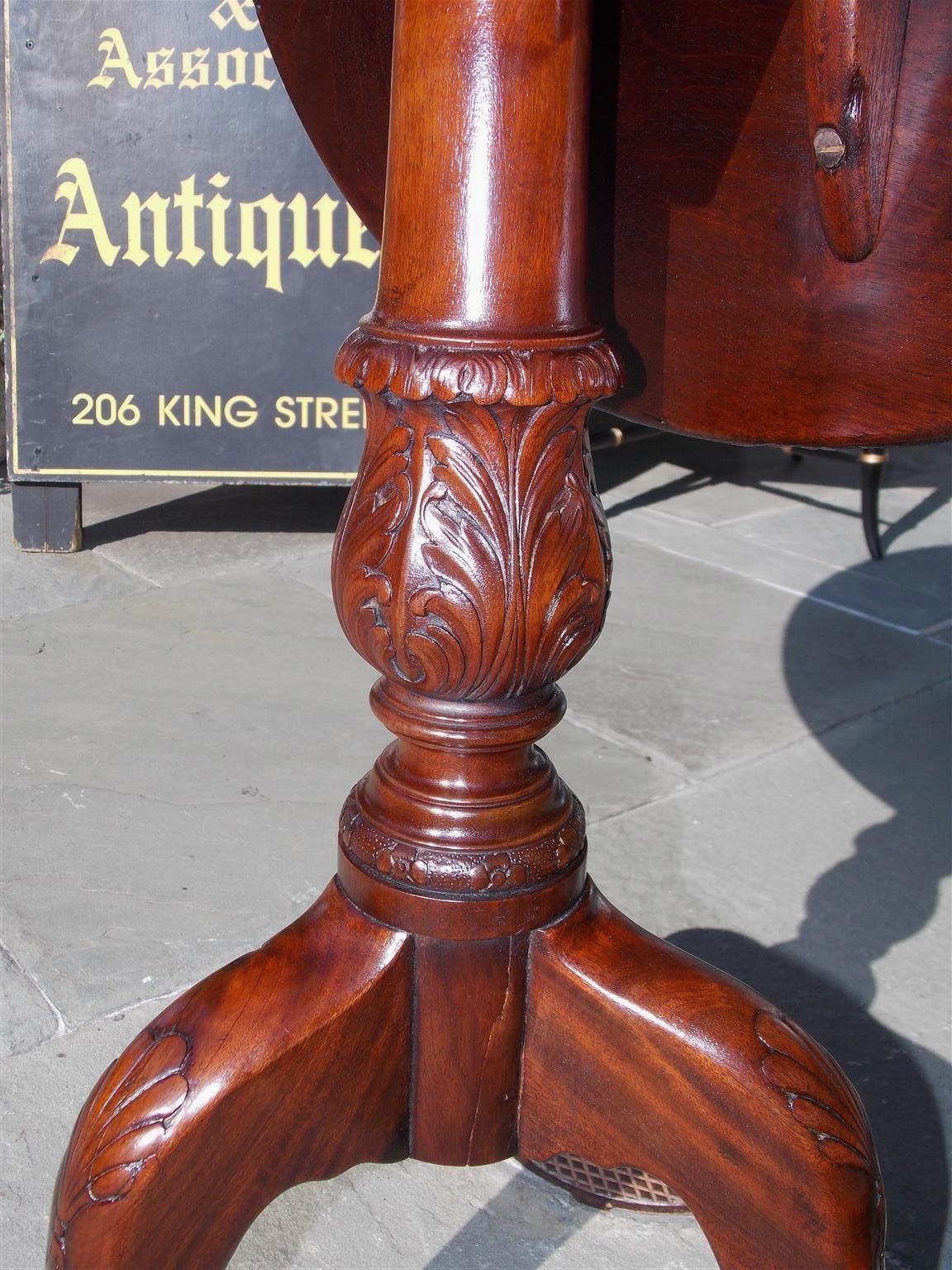 Irish Plum Pudding Mahogany Tilt-Top Acanthus Tea Table with Birdcage Circa 1770 For Sale 2