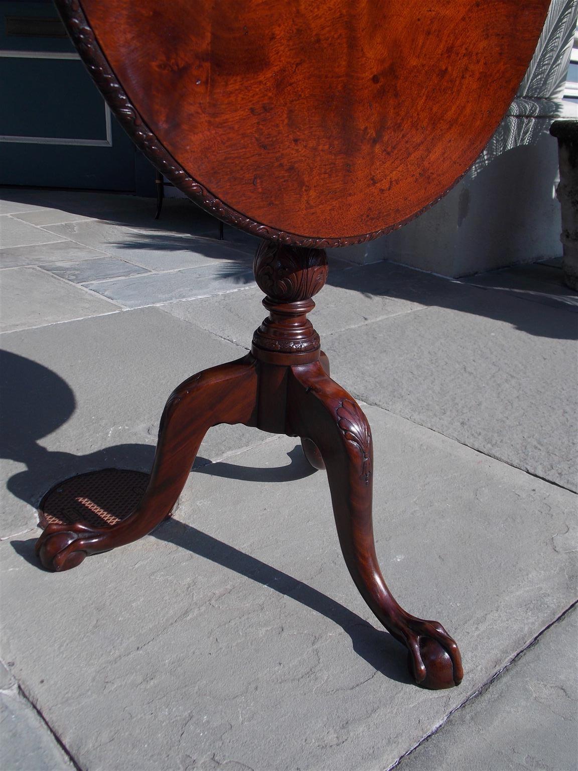 Chippendale Irish Plum Pudding Mahogany Tilt-Top Acanthus Tea Table with Birdcage Circa 1770 For Sale