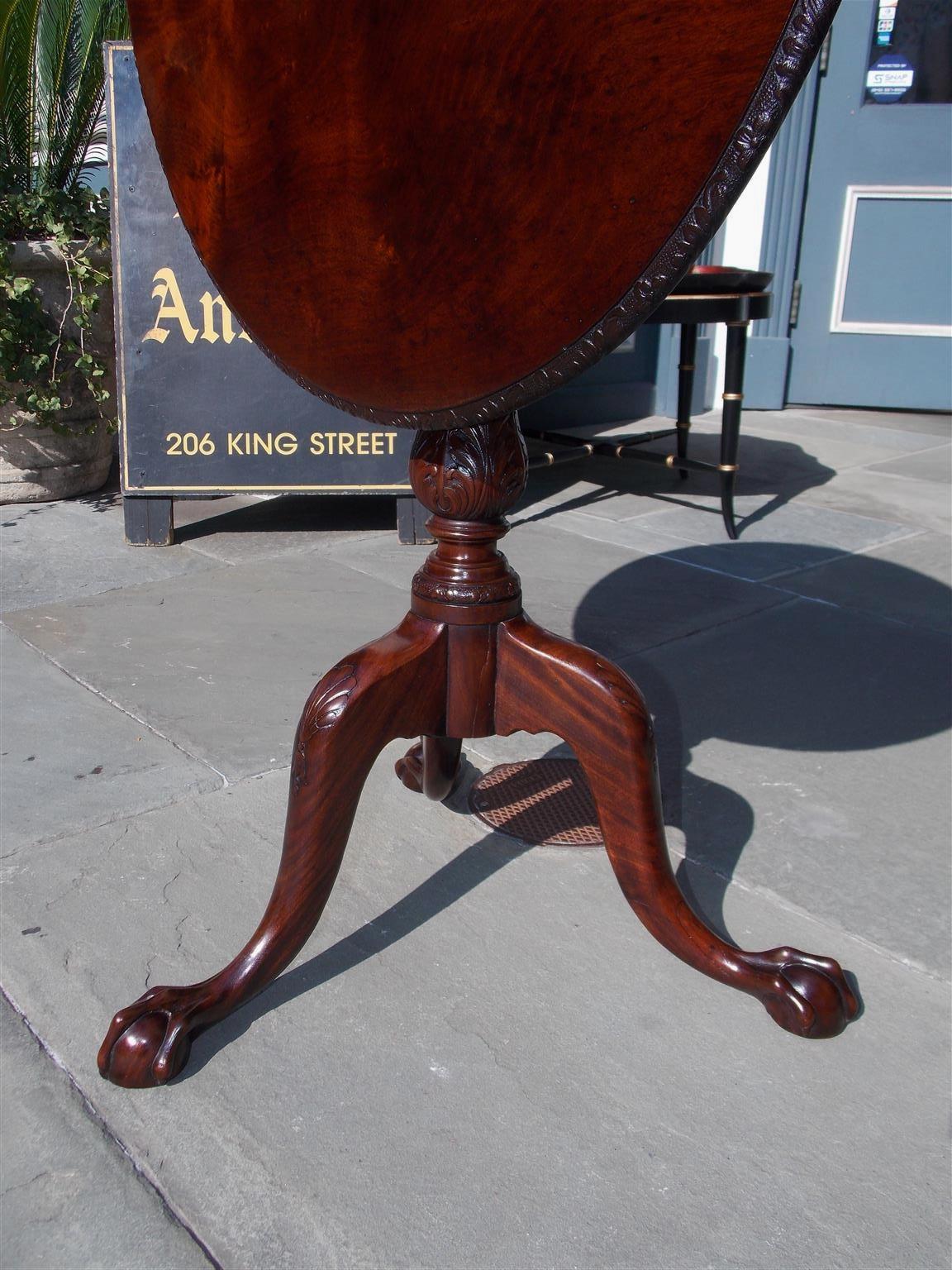 Hand-Carved Irish Plum Pudding Mahogany Tilt-Top Acanthus Tea Table with Birdcage Circa 1770 For Sale