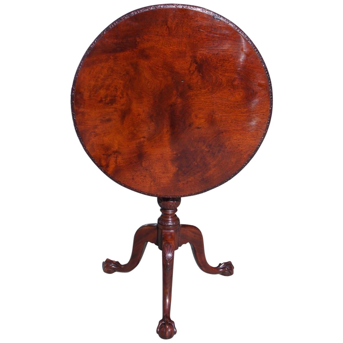 Irish Plum Pudding Mahogany Tilt-Top Acanthus Tea Table with Birdcage Circa 1770 For Sale
