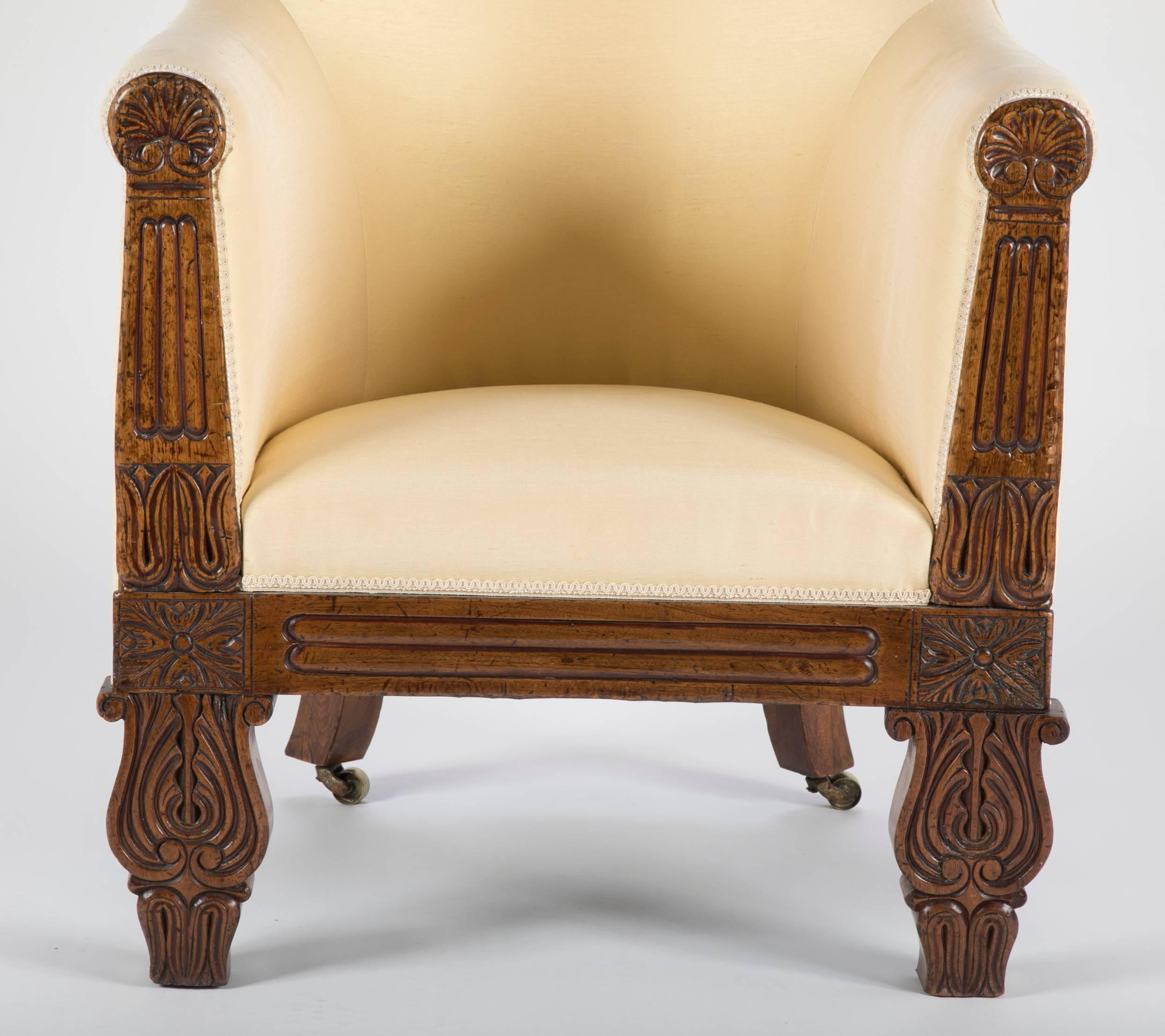 Irish Regency Carved Walnut Armchair For Sale 1