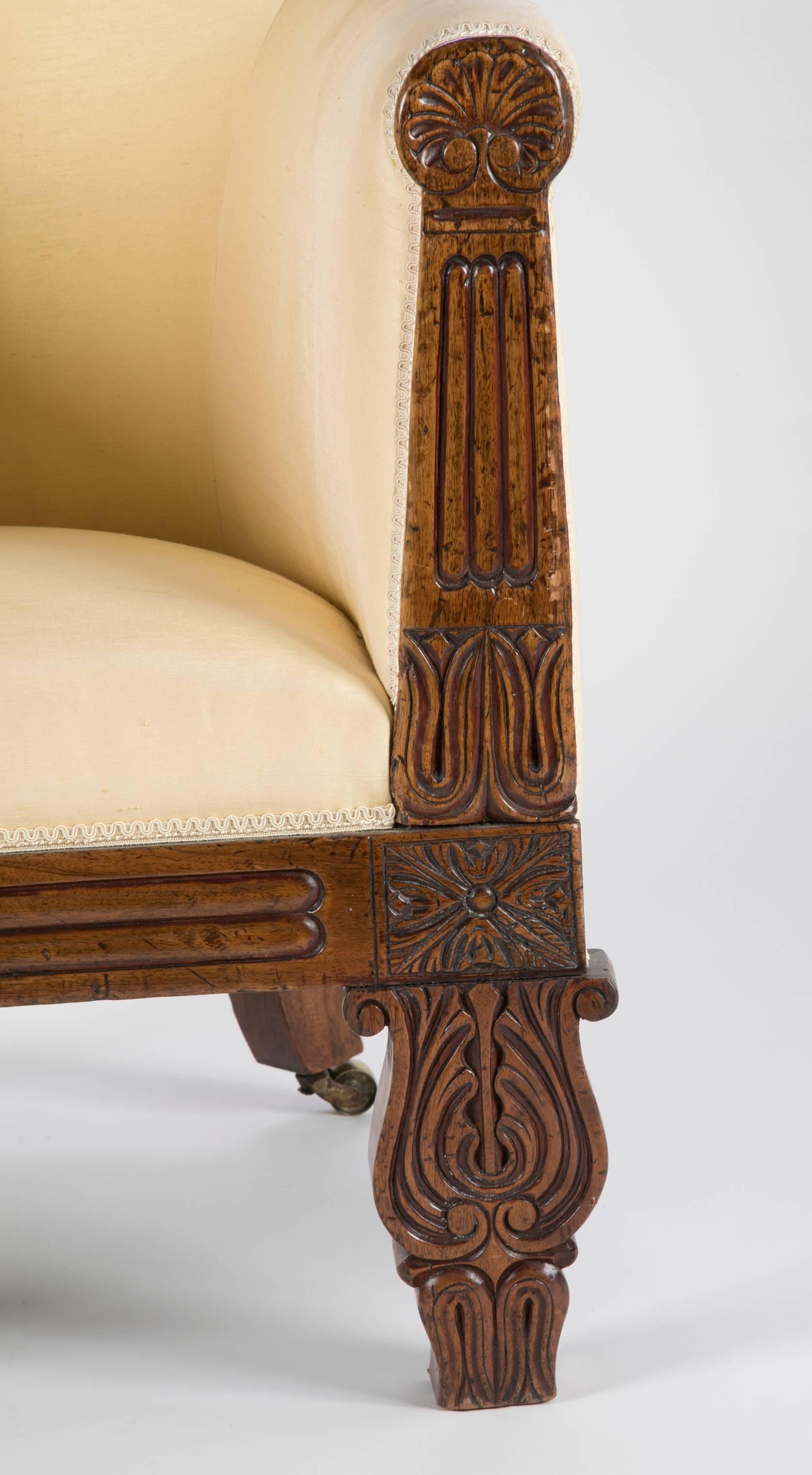 Irish Regency Carved Walnut Armchair For Sale 5