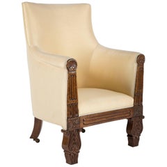 Irish Regency Carved Walnut Armchair