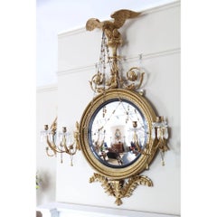 Irish Regency Giltwood and Ebonised Four-Light Girandole Mirror, 19th Century