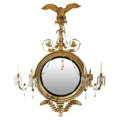 Antique Irish Regency Giltwood and Ebonised Four-Light Girandole Mirror, 19th Century