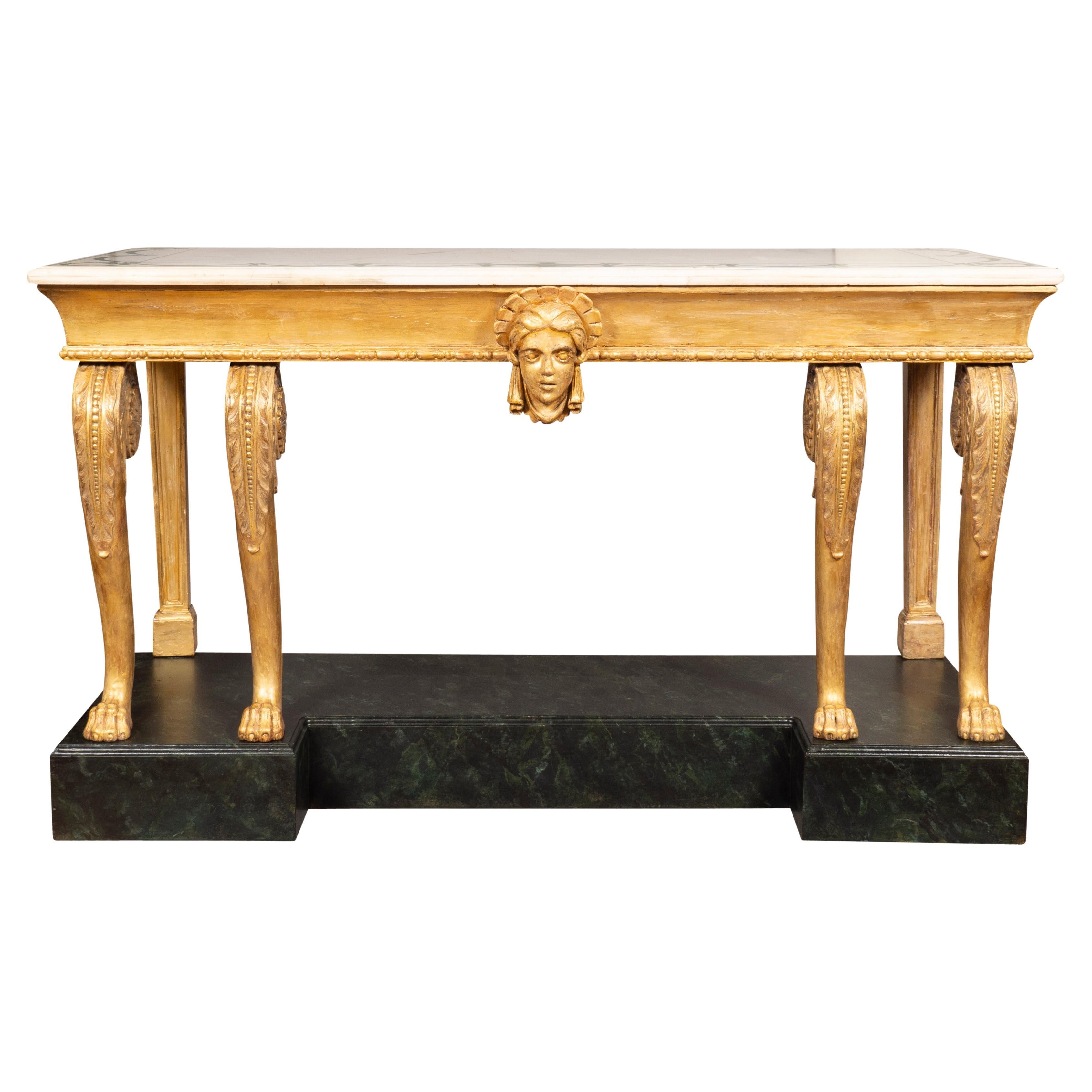 Irish Regency Giltwood And Faux Painted Console Table