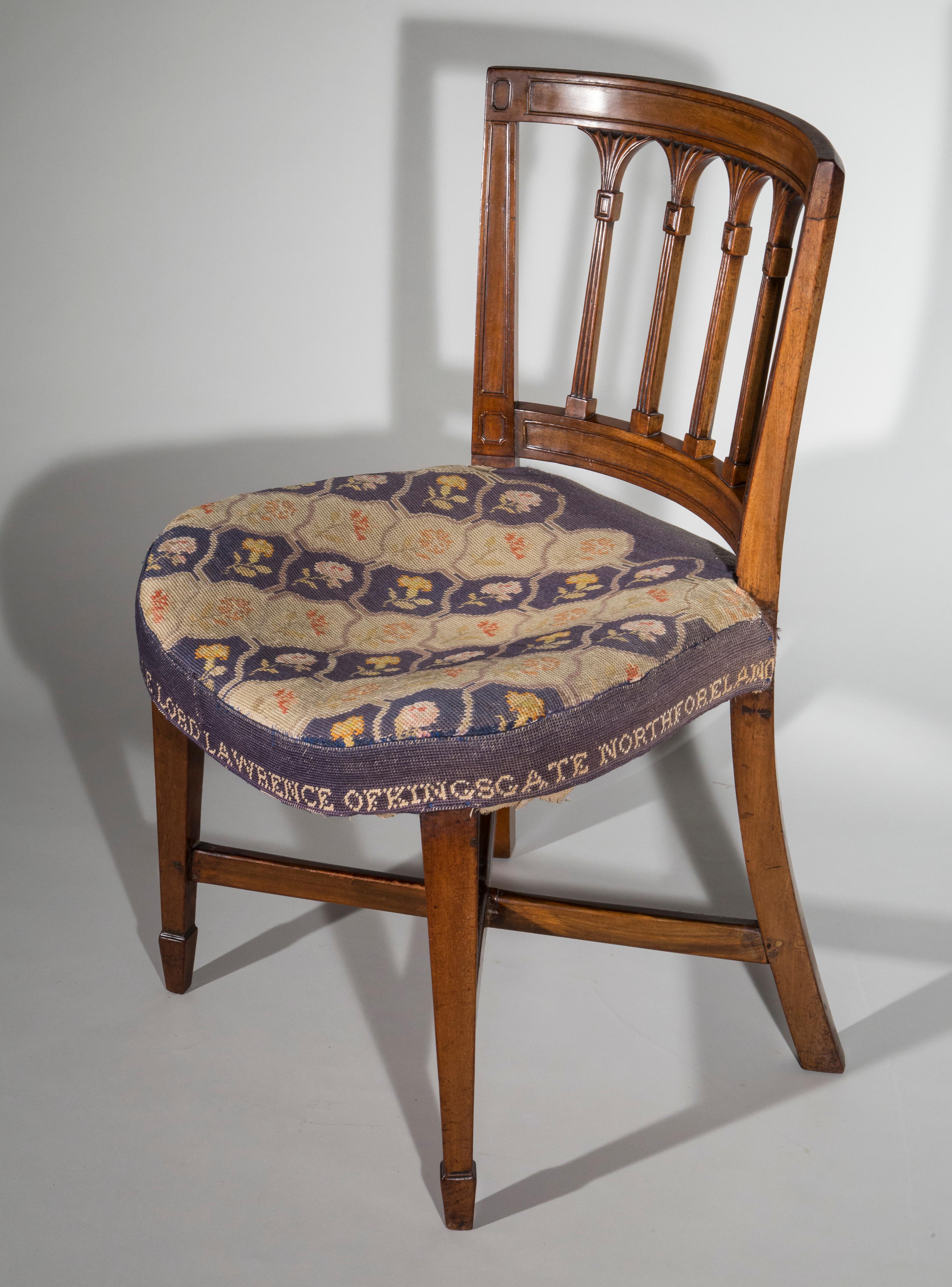 Hand-Carved Antique Georgian Regency Needlework Tub Chair