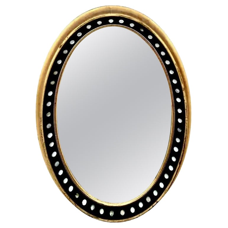 Irish Regency Style Oval Mirror with Parcel Gilt Frame and Glass Cabochons For Sale