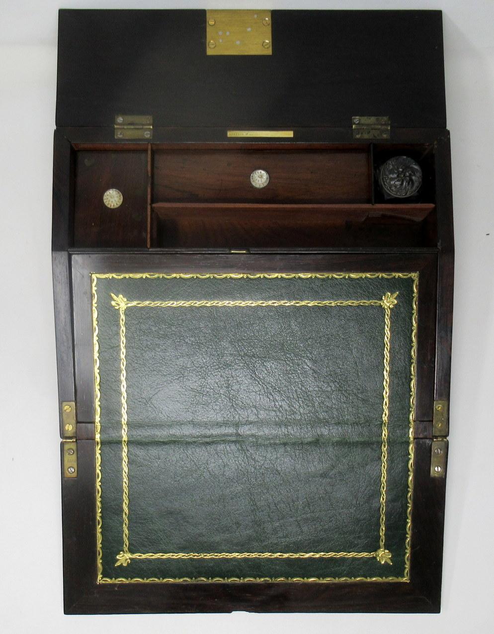 Irish Mahogany Mother of Pearl Writing Slope Box by Austins Dublin, circa 1860 3