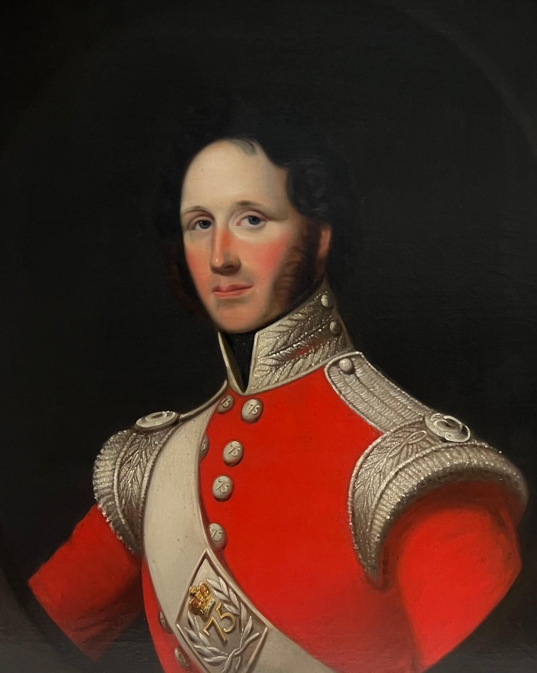 Raffinato ritratto del 1820 dell'ufficiale dell'esercito del 75° reggimento di piedi (Stirlingshire) - Painting di Irish School 1820's