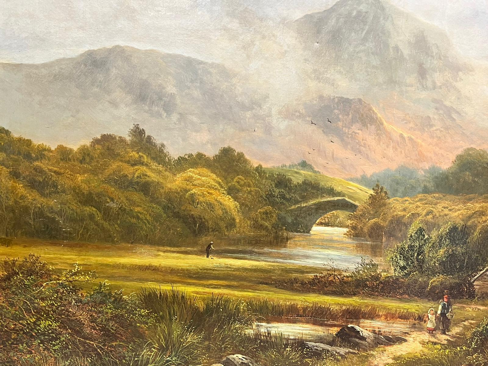 Huge 1880’s Irish Signed Oil Cottage & Figure in Highland Mountain Landscape  For Sale 1