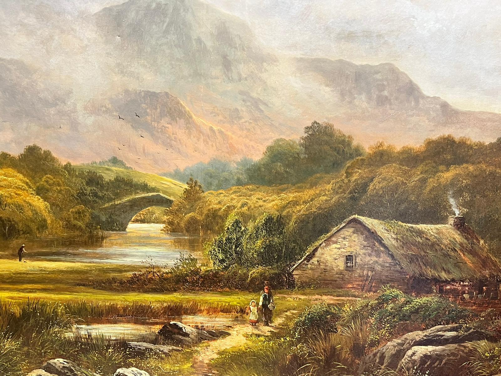 Huge 1880’s Irish Signed Oil Cottage & Figure in Highland Mountain Landscape  For Sale 2