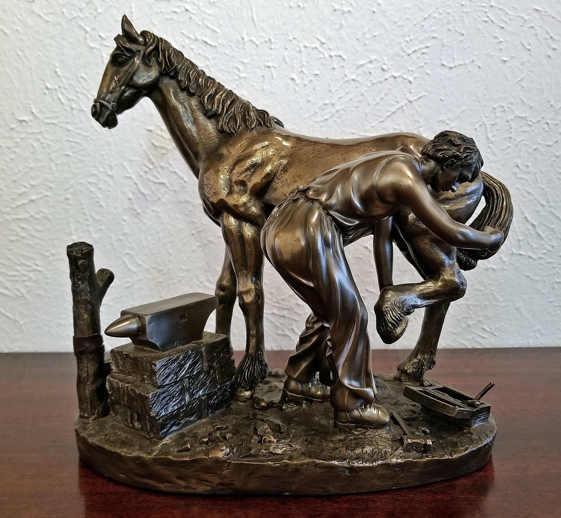 Contemporary Irish Sculpture of Horse and Farrier by Genesis