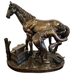 Used Irish Sculpture of Horse and Farrier by Genesis